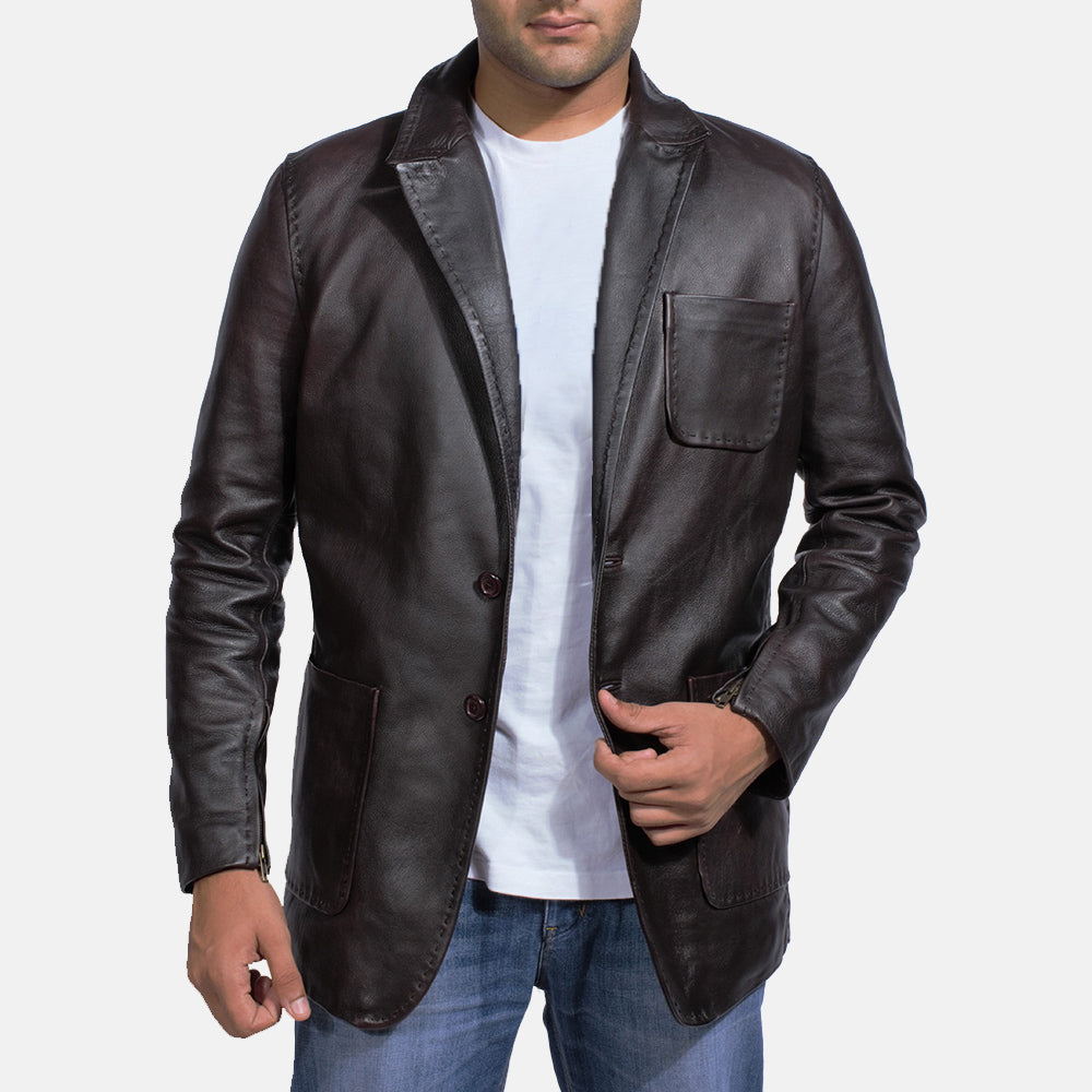 Wine Black Leather Blazer - men's blazer in black cowhide leather, view 2