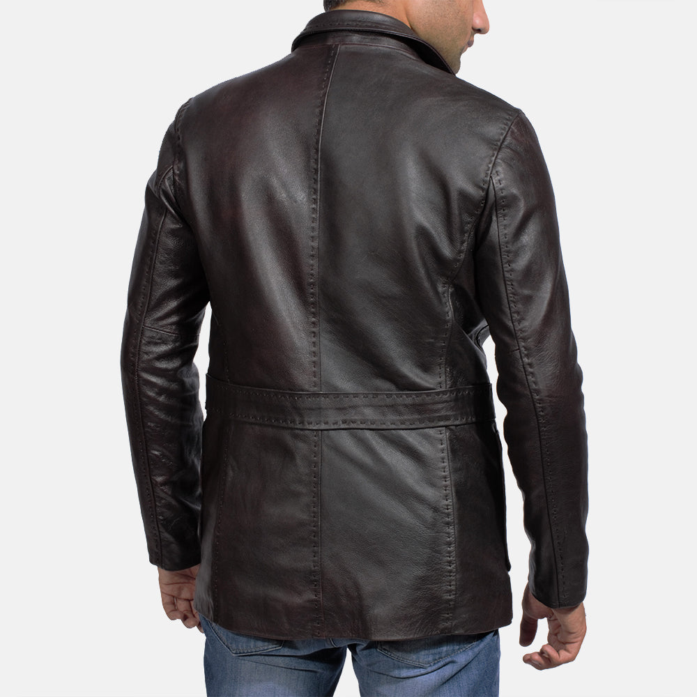 Wine Black Leather Blazer - men's blazer in black cowhide leather, view 3