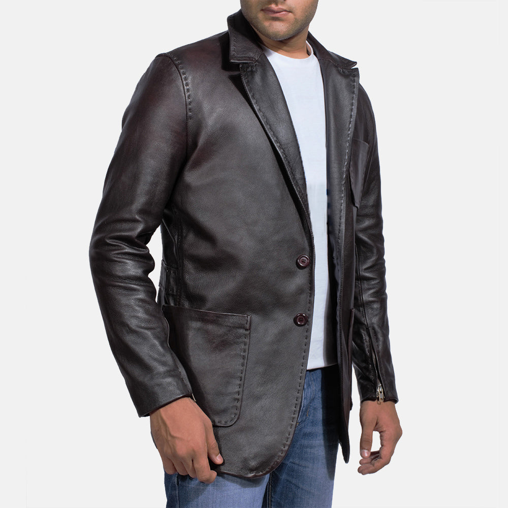 Wine Black Leather Blazer - men's blazer in black cowhide leather, view 4