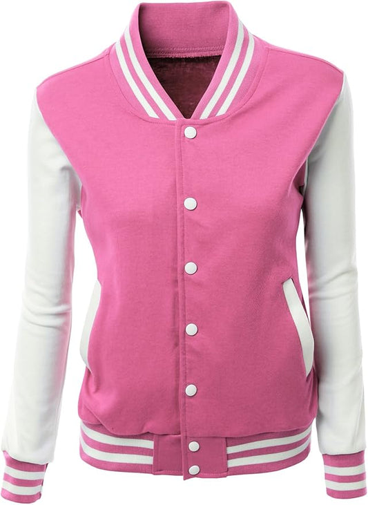 Brex Women's Stylish Color Contrast Long Sleeves Varsity Jacket-01 - women's varsity letterman jacket, view 1