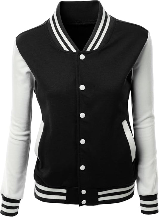 Brex Women's Stylish Color Contrast Long Sleeves Varsity Jacket-02 - women's varsity letterman jacket, view 1