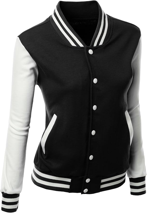 Brex Women's Stylish Color Contrast Long Sleeves Varsity Jacket-02 - women's varsity letterman jacket, view 2