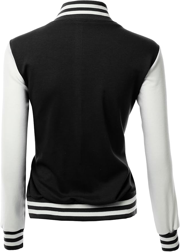 Brex Women's Stylish Color Contrast Long Sleeves Varsity Jacket-02 - women's varsity letterman jacket, view 3