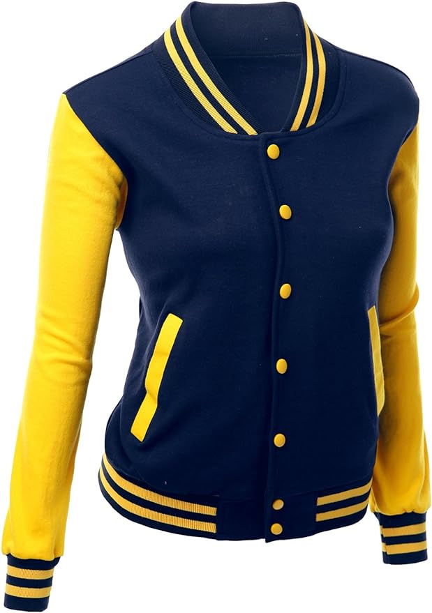 Brex Women's Stylish Color Contrast Long Sleeves Varsity Jacket-03 - women's varsity letterman jacket, view 1