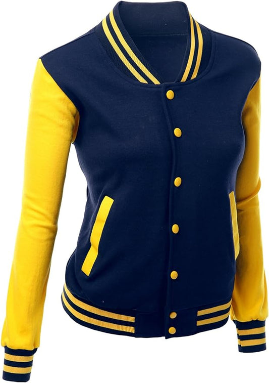 Brex Women's Stylish Color Contrast Long Sleeves Varsity Jacket-03 - women's varsity letterman jacket, view 1