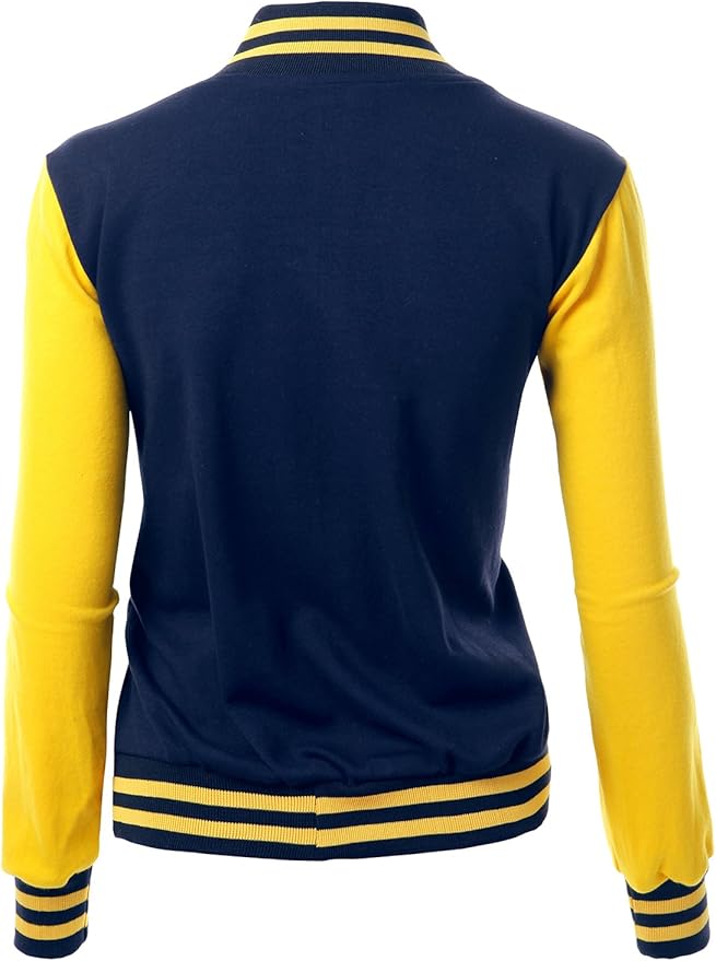 Brex Women's Stylish Color Contrast Long Sleeves Varsity Jacket-03 - women's varsity letterman jacket, view 2