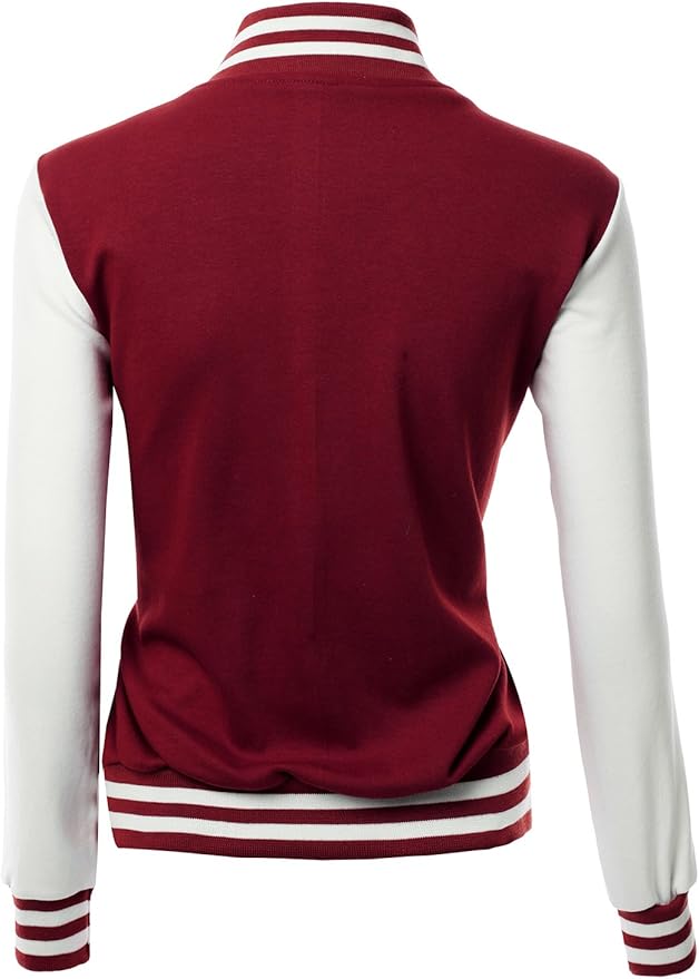 Brex Women's Stylish Color Contrast Long Sleeves Varsity Jacket-04 - women's varsity letterman jacket, view 2