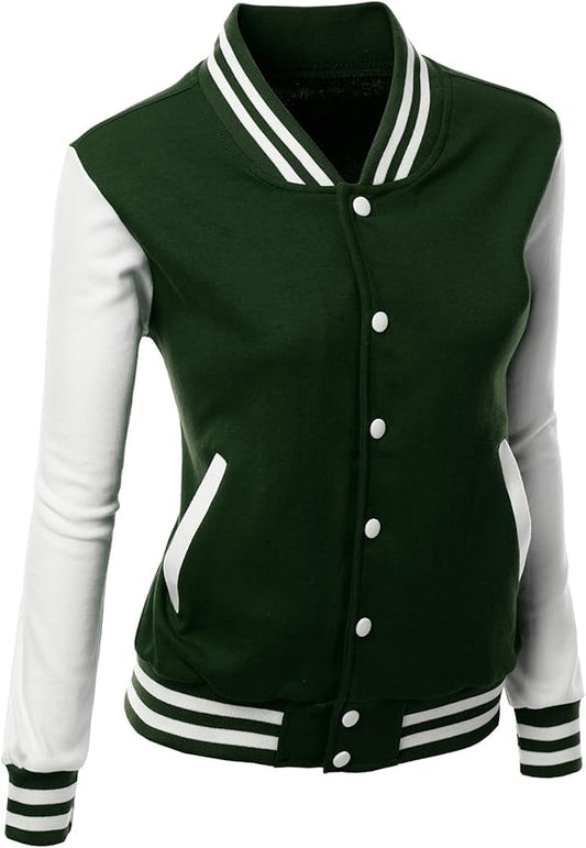 Brex Women's Stylish Color Contrast Long Sleeves Varsity Jacket-05 - women's varsity letterman jacket, view 1