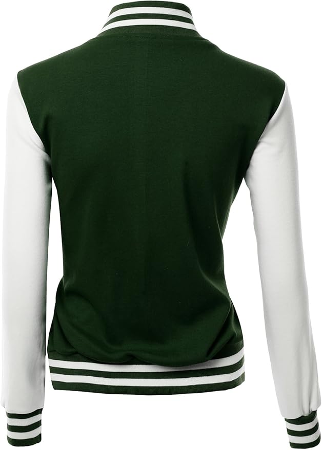 Brex Women's Stylish Color Contrast Long Sleeves Varsity Jacket-05 - women's varsity letterman jacket, view 2