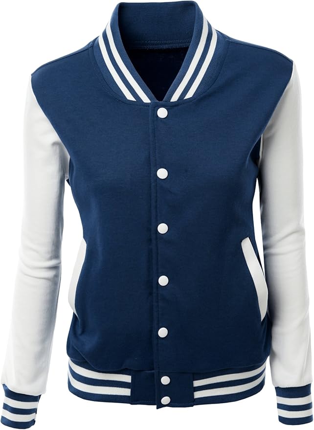 Brex Women's Stylish Color Contrast Long Sleeves Varsity Jacket-06 - women's varsity letterman jacket, view 1
