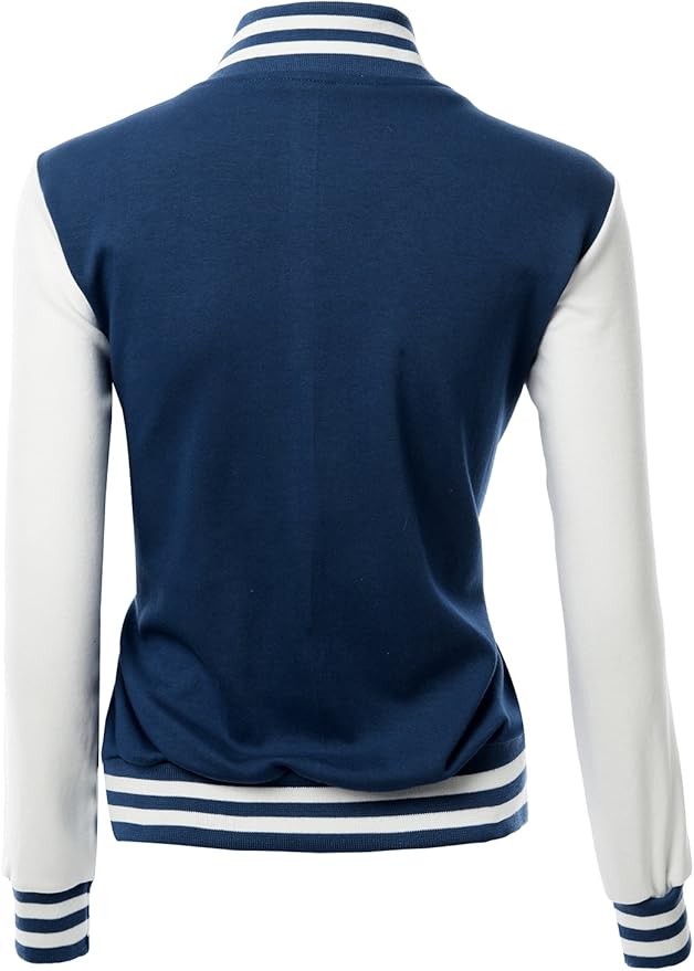 Brex Women's Stylish Color Contrast Long Sleeves Varsity Jacket-06 - women's varsity letterman jacket, view 2