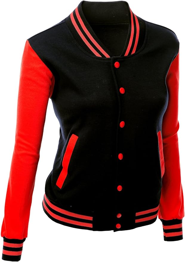 Brex Women's Stylish Color Contrast Long Sleeves Varsity Jacket-07 - women's varsity letterman jacket, view 1
