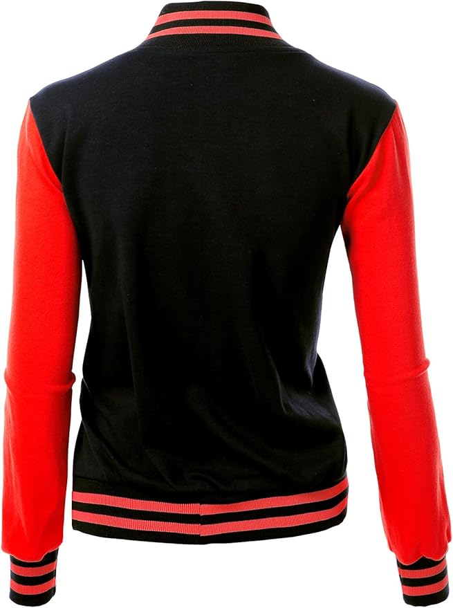 Brex Women's Stylish Color Contrast Long Sleeves Varsity Jacket-07 - women's varsity letterman jacket, view 2