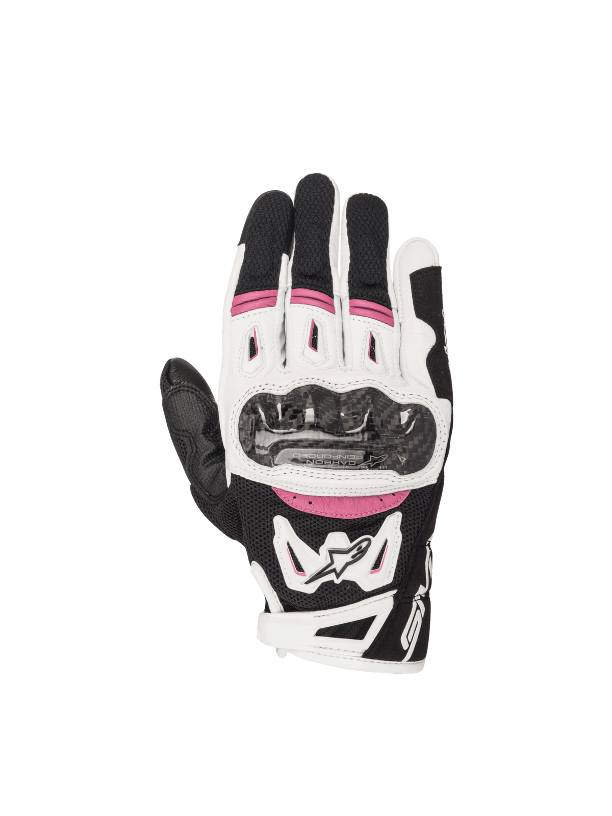 Women Stella SMX-2 Air Carbon V2 Gloves - Black/White/Fuchsia - Alpinestars motorcycle gloves, view 1