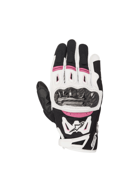 Women Stella SMX-2 Air Carbon V2 Gloves - Black/White/Fuchsia - Alpinestars motorcycle gloves, view 1