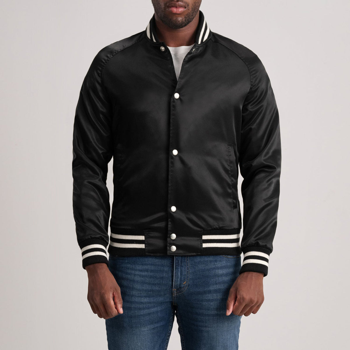 Xander Black Varsity Jacket - men's jacket in black, view 1