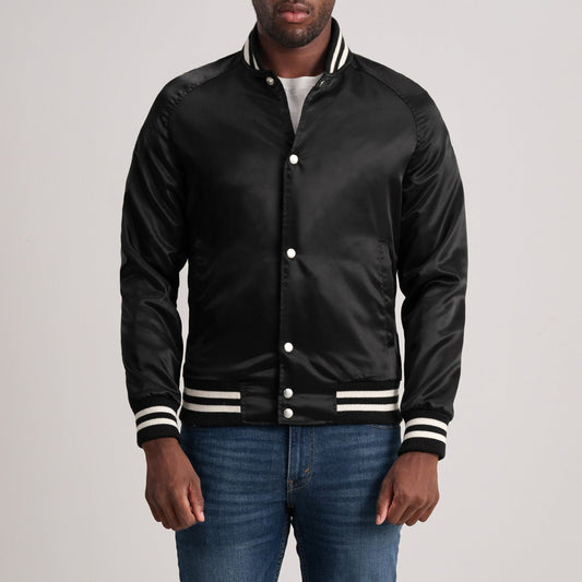 Xander Black Varsity Jacket - men's jacket in black, view 1