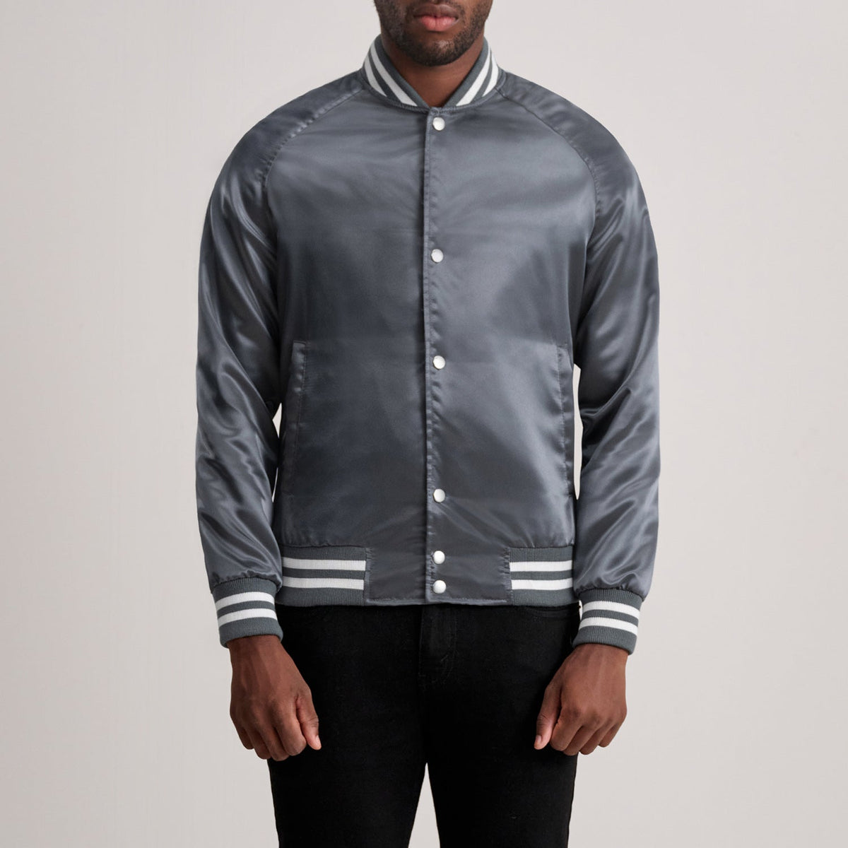 Xander Grey Varsity Jacket - men's jacket in grey, view 1