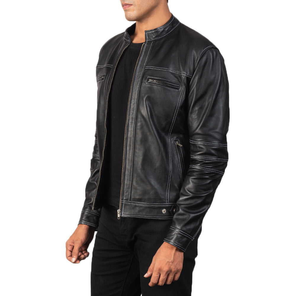 Youngster Black Leather Biker Jacket - men's jacket in black sheepskin leather, view 2