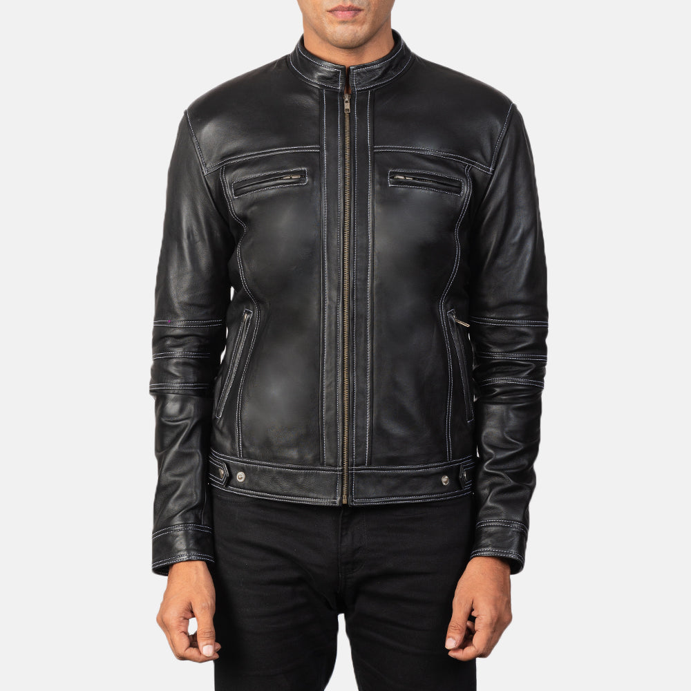 Youngster Black Leather Biker Jacket - men's jacket in black sheepskin leather, view 4