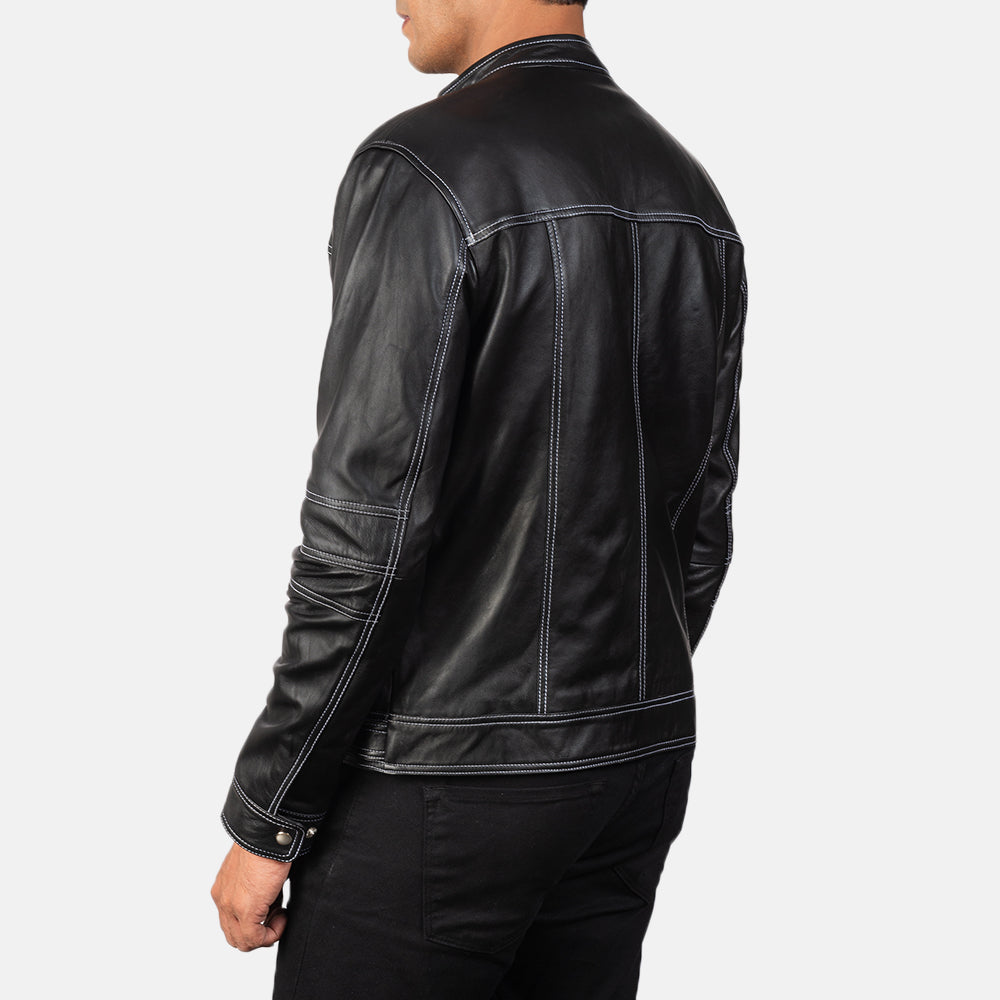 Youngster Black Leather Biker Jacket - men's jacket in black sheepskin leather, view 5