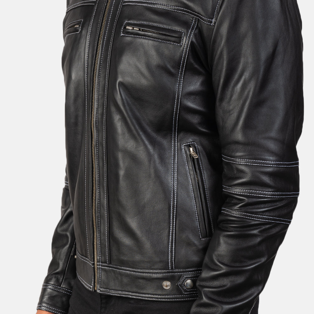 Youngster Black Leather Biker Jacket - men's jacket in black sheepskin leather, view 6