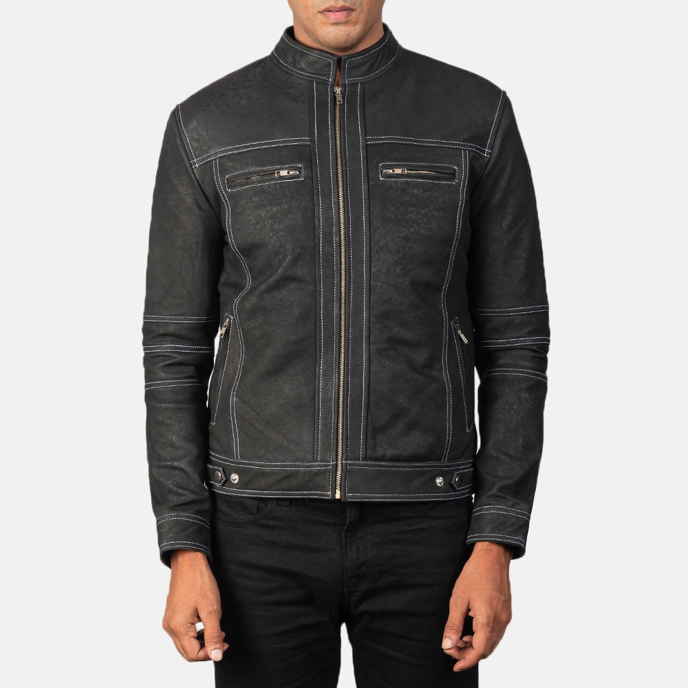 Youngster Distressed Black Leather Jacket - men's jacket in black sheepskin leather, view 3