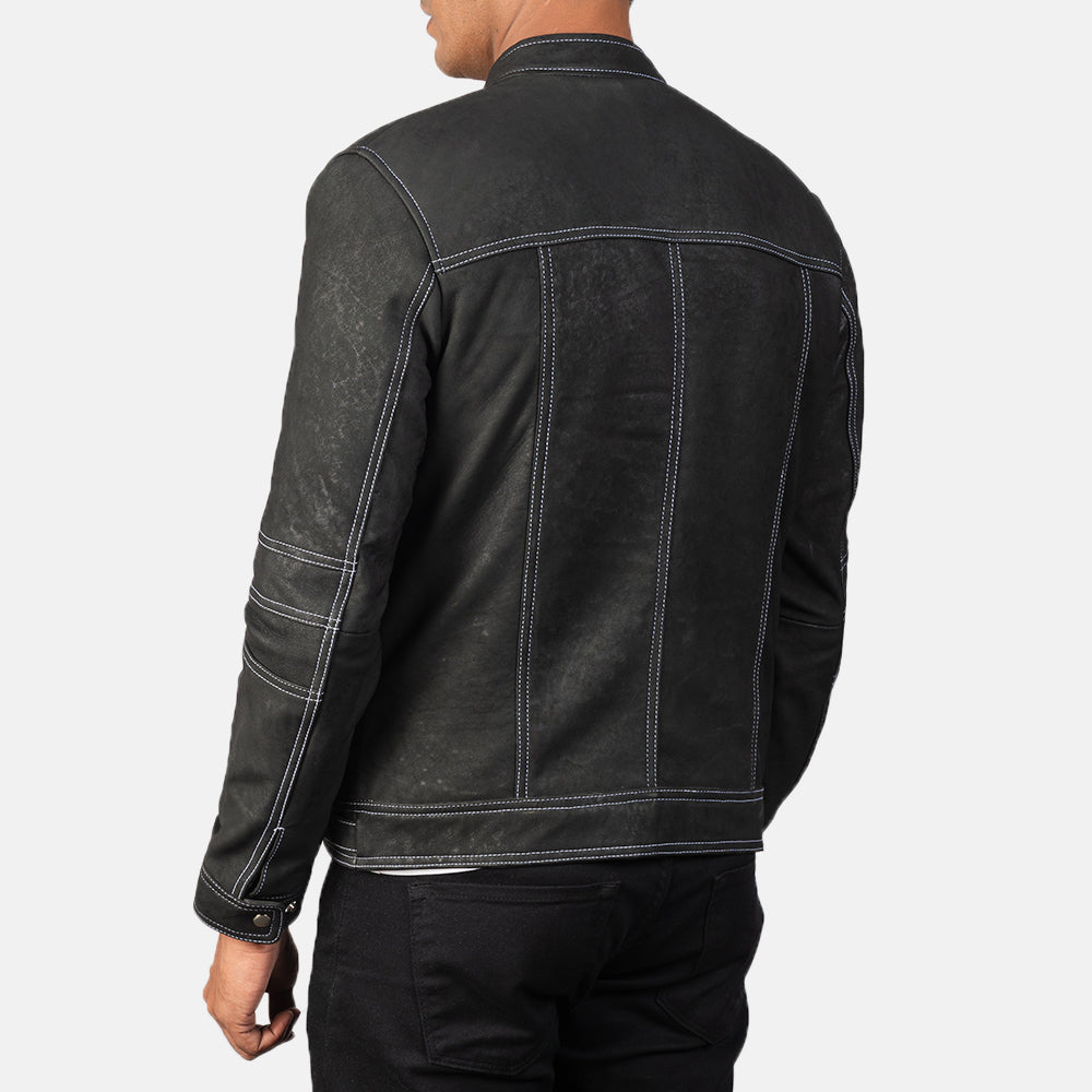 Youngster Distressed Black Leather Jacket - men's jacket in black sheepskin leather, view 5