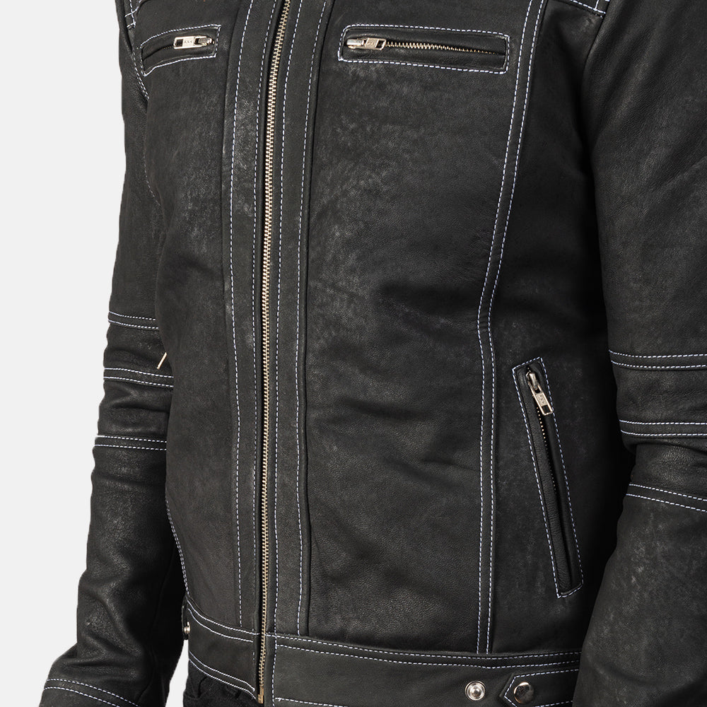 Youngster Distressed Black Leather Jacket - men's jacket in black sheepskin leather, view 6