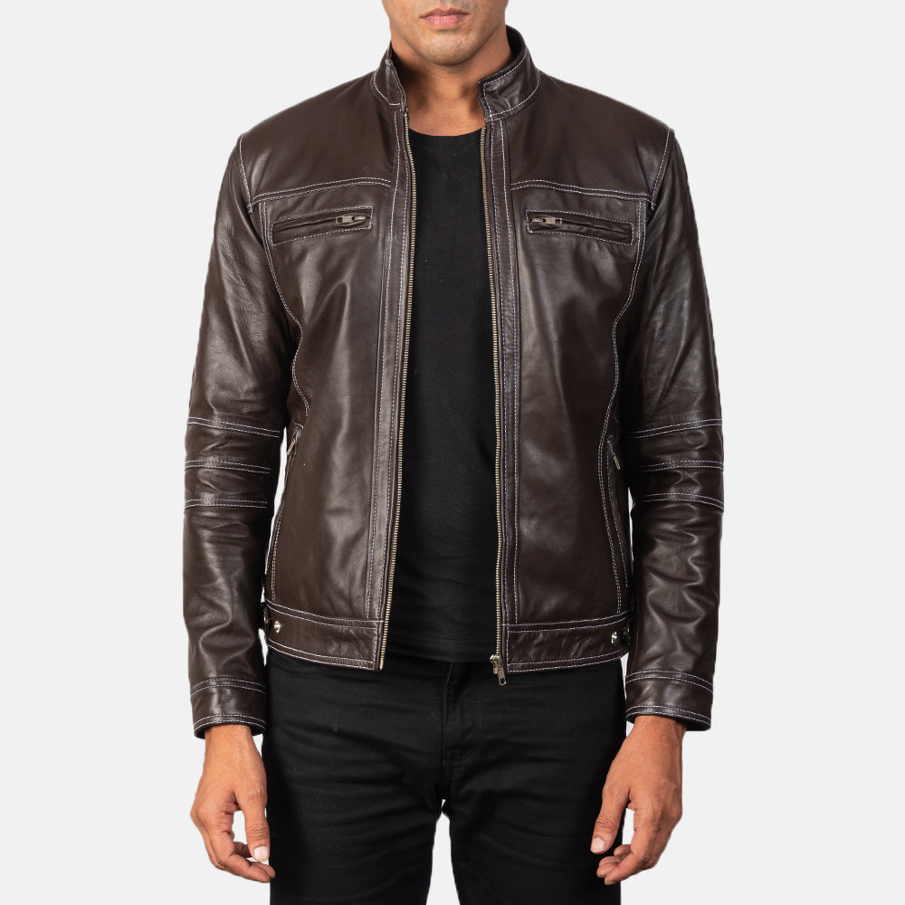 Youngster Brown Leather Biker Jacket - men's jacket in brown sheepskin leather, view 1