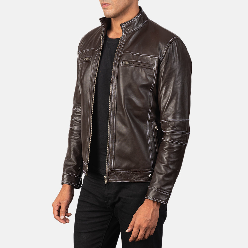 Youngster Brown Leather Biker Jacket - men's jacket in brown sheepskin leather, view 2