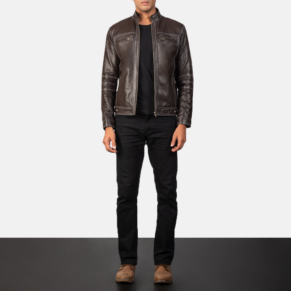 Youngster Brown Leather Biker Jacket - men's jacket in brown sheepskin leather, view 3