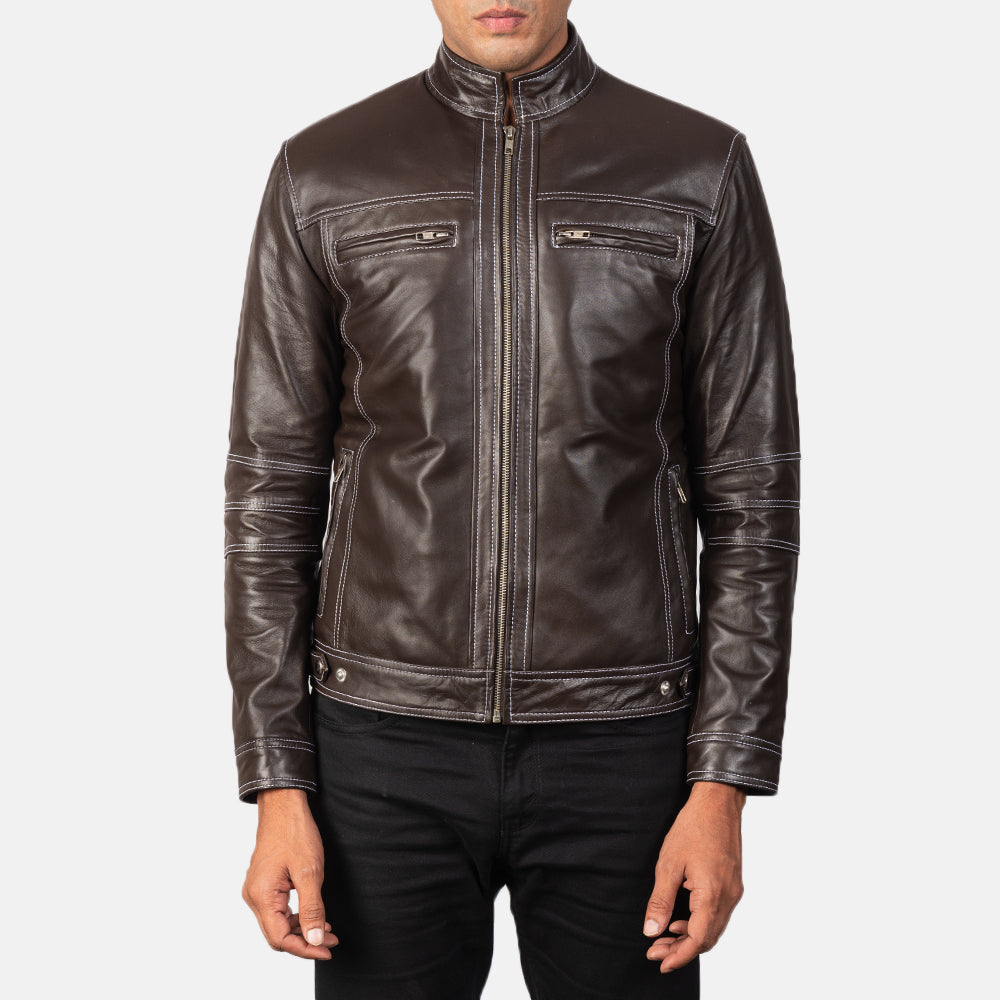 Youngster Brown Leather Biker Jacket - men's jacket in brown sheepskin leather, view 4