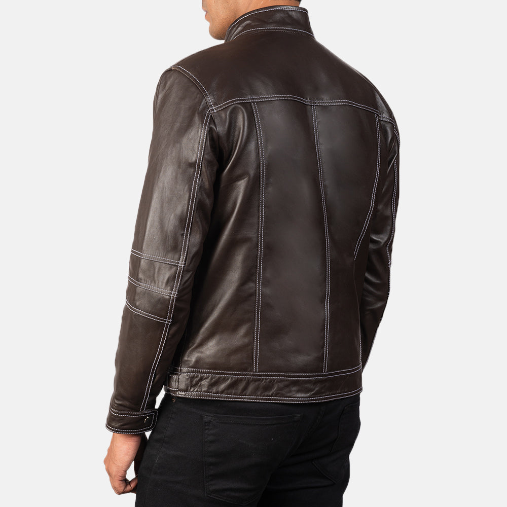 Youngster Brown Leather Biker Jacket - men's jacket in brown sheepskin leather, view 5