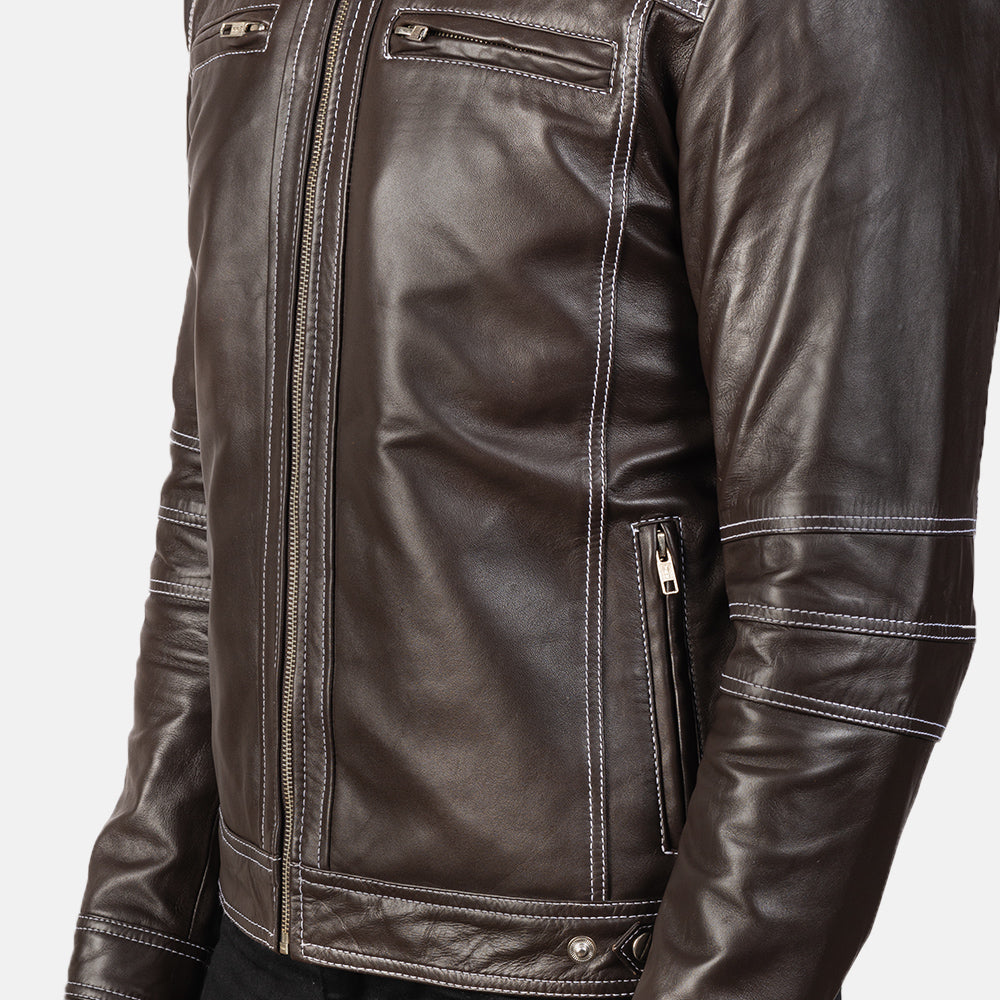 Youngster Brown Leather Biker Jacket - men's jacket in brown sheepskin leather, view 6