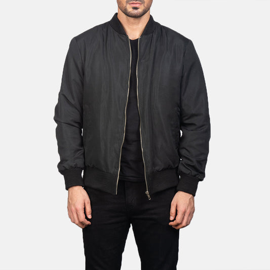 Zack Black Bomber Jacket - men's jacket in black premium leather, view 1