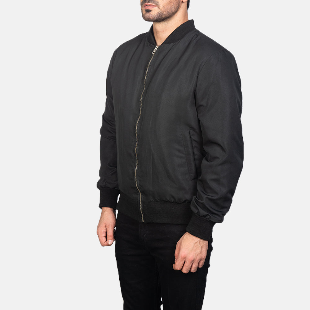 Zack Black Bomber Jacket - men's jacket in black premium leather, view 2