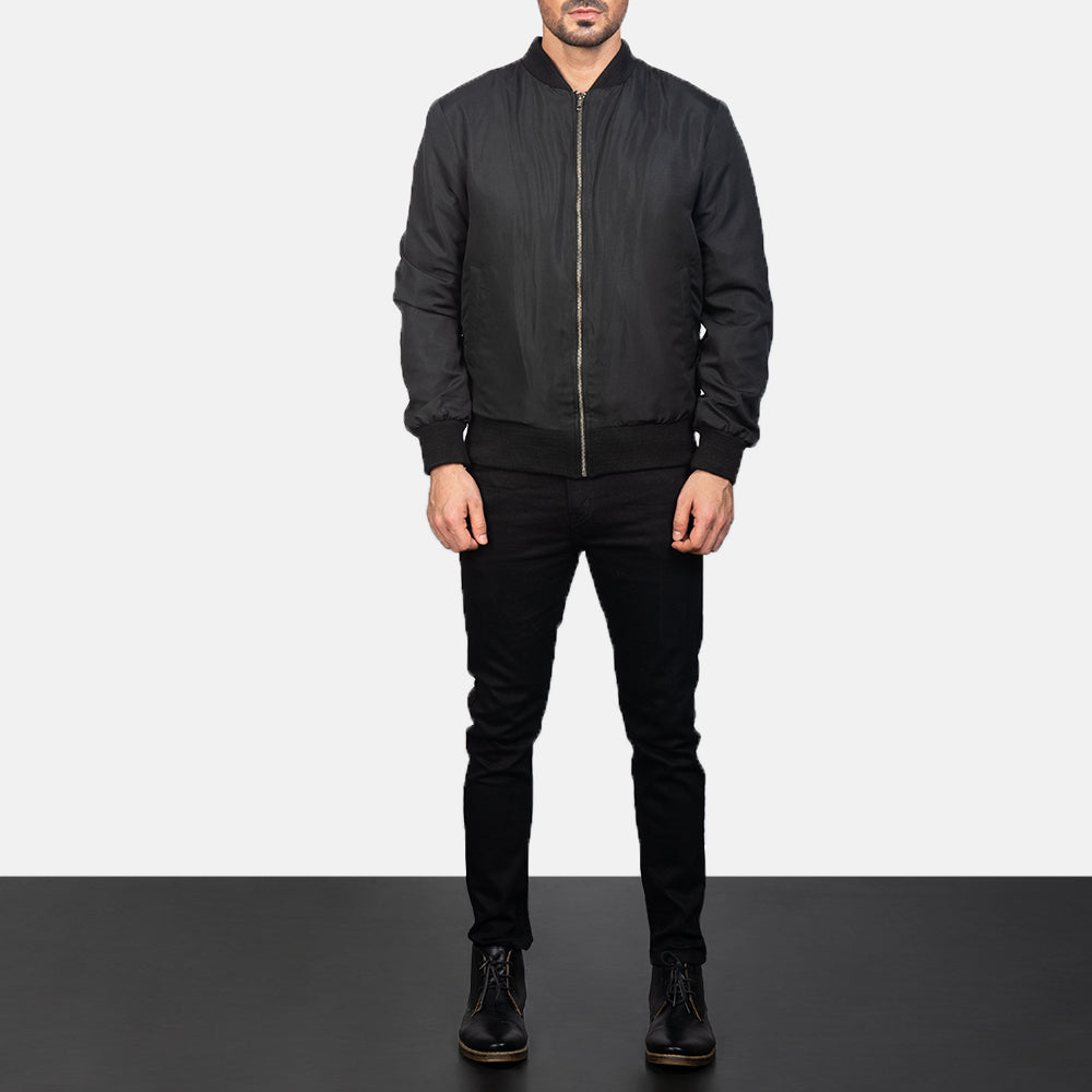 Zack Black Bomber Jacket - men's jacket in black premium leather, view 3