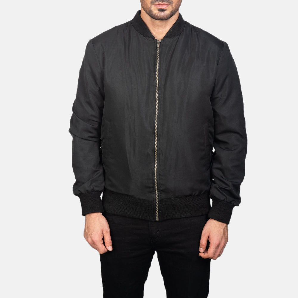 Zack Black Bomber Jacket - men's jacket in black premium leather, view 4