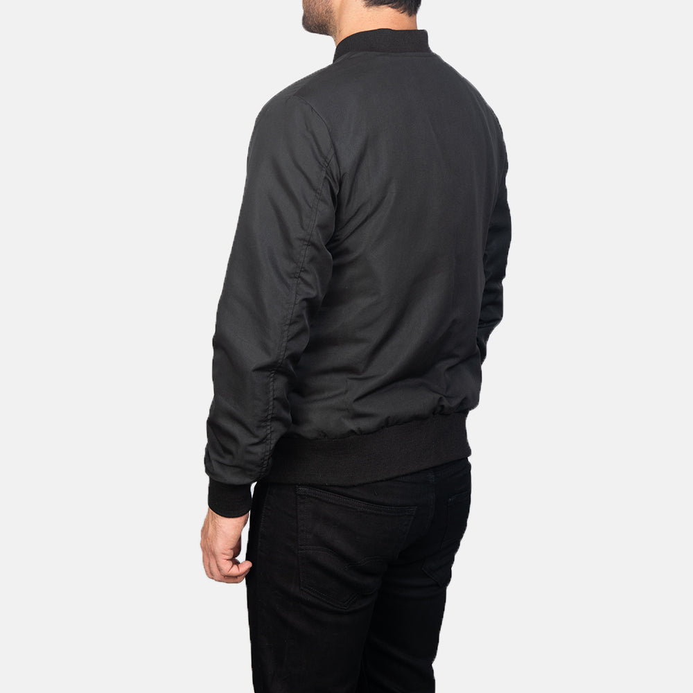 Zack Black Bomber Jacket - men's jacket in black premium leather, view 5