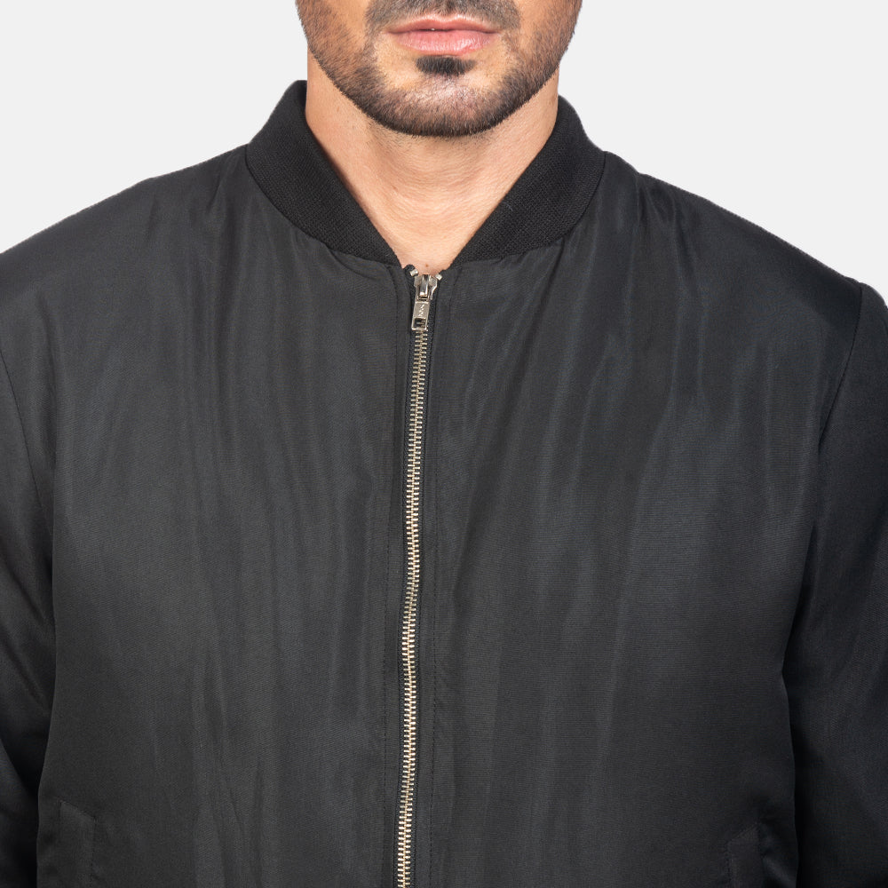 Zack Black Bomber Jacket - men's jacket in black premium leather, view 6