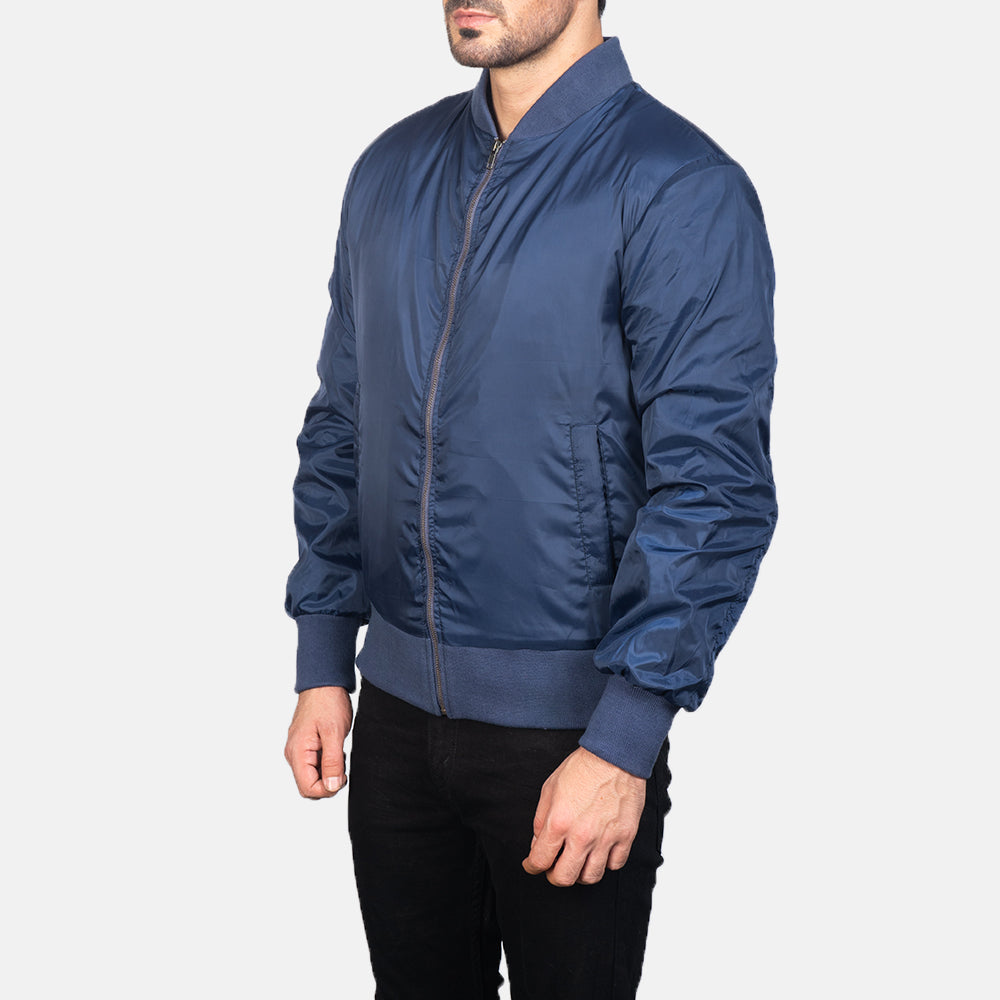 Zack Blue Bomber Jacket - men's jacket in blue premium leather, view 2