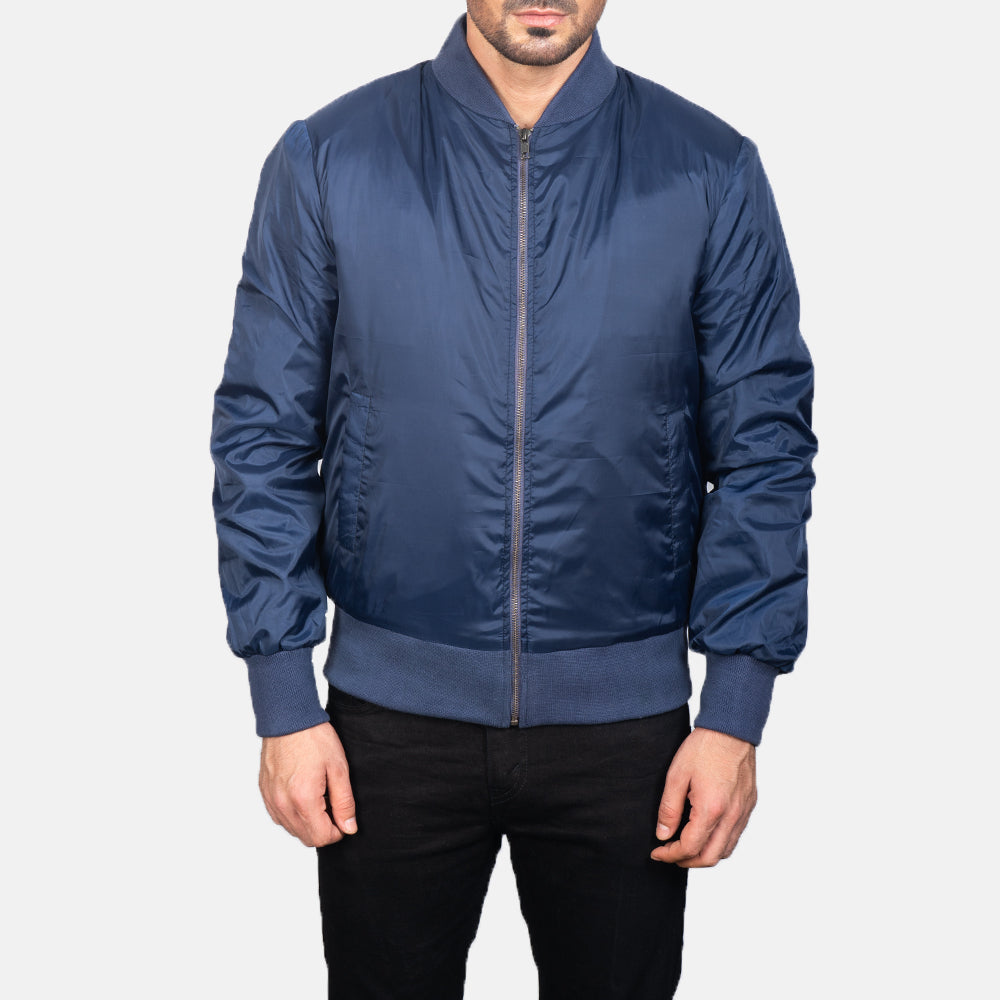 Zack Blue Bomber Jacket - men's jacket in blue premium leather, view 4