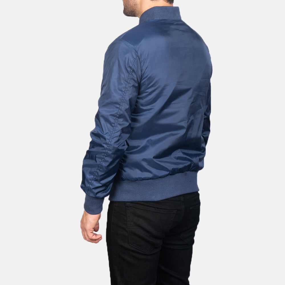 Zack Blue Bomber Jacket - men's jacket in blue premium leather, view 5