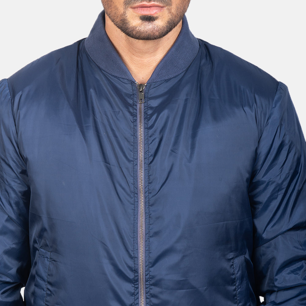Zack Blue Bomber Jacket - men's jacket in blue premium leather, view 6