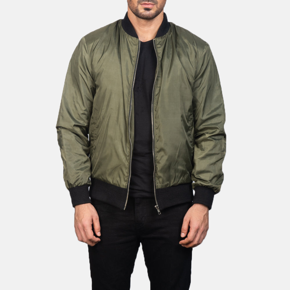 Zack Green Bomber Jacket - men's jacket in green premium leather, view 1