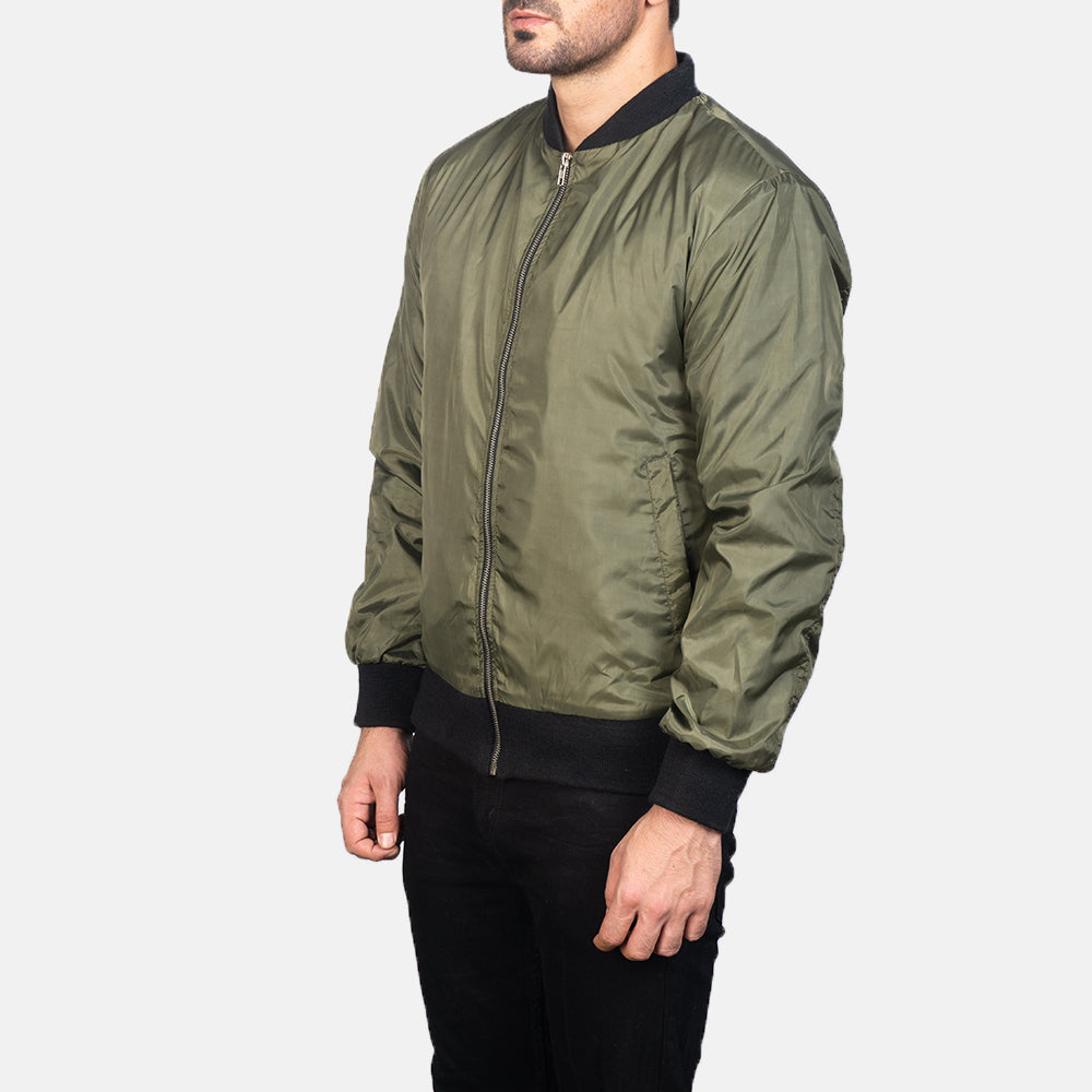 Zack Green Bomber Jacket - men's jacket in green premium leather, view 2