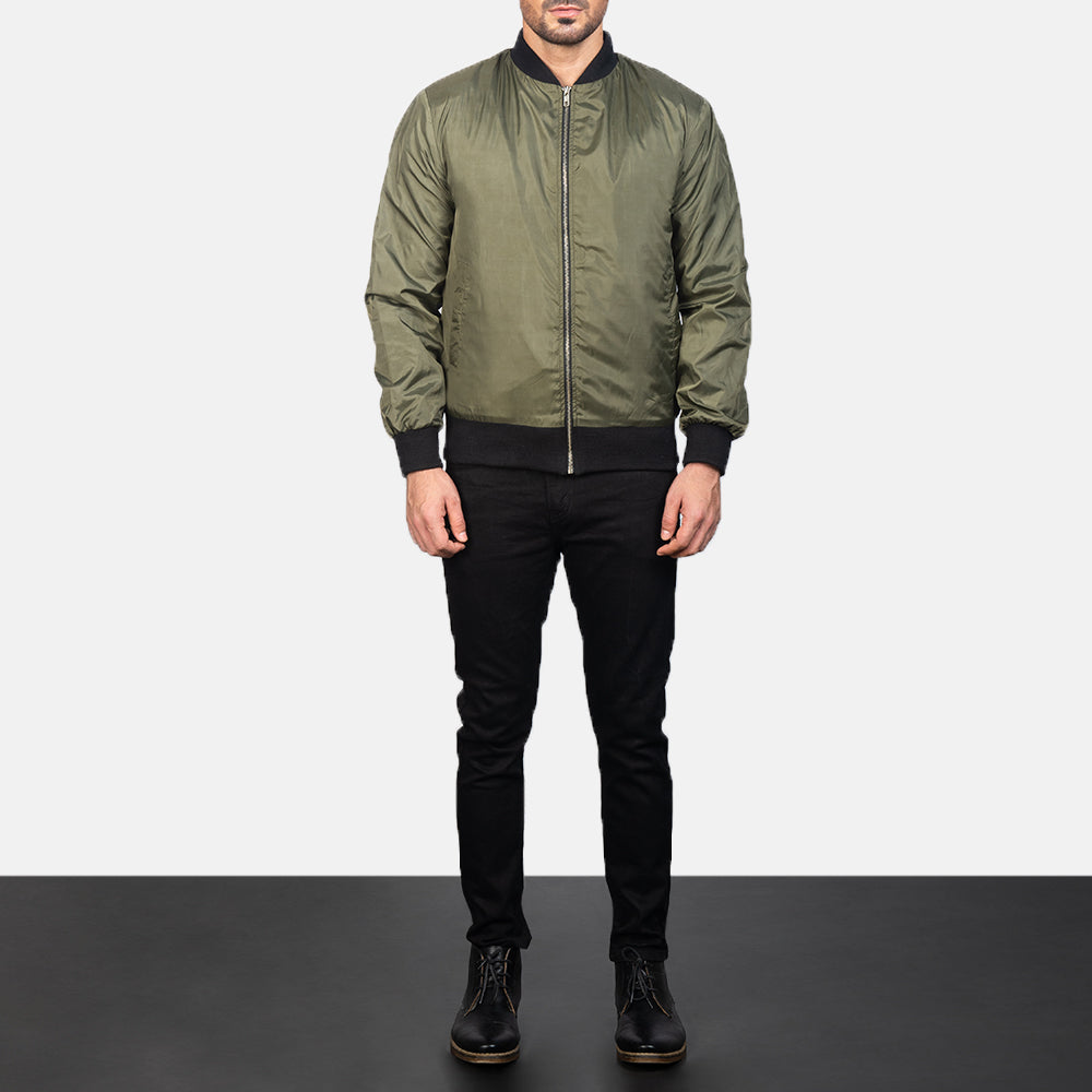 Zack Green Bomber Jacket - men's jacket in green premium leather, view 3