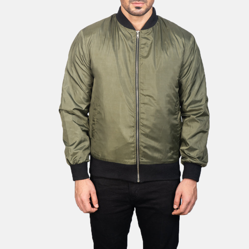 Zack Green Bomber Jacket - men's jacket in green premium leather, view 4