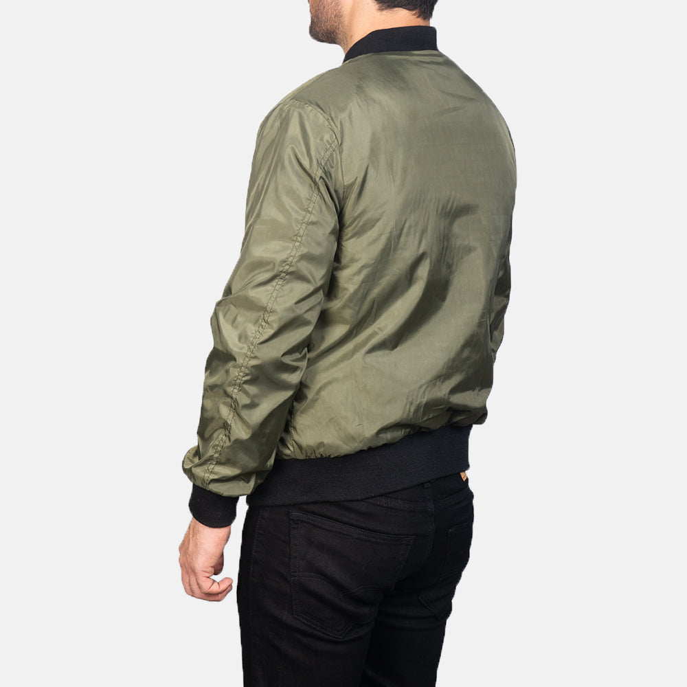 Zack Green Bomber Jacket - men's jacket in green premium leather, view 5